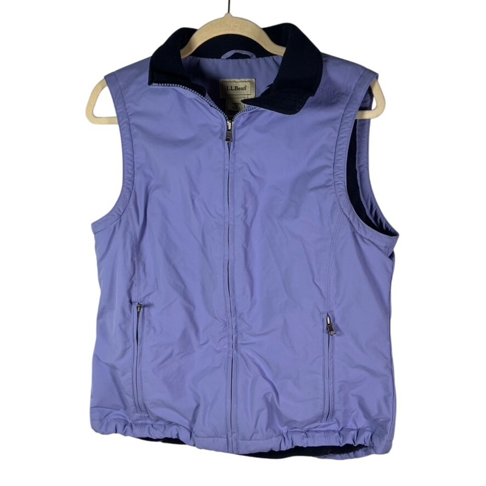 LL Bean Women's Regular Small Lavender Nylon Fleece‎ Lined Vest Zip Pockets